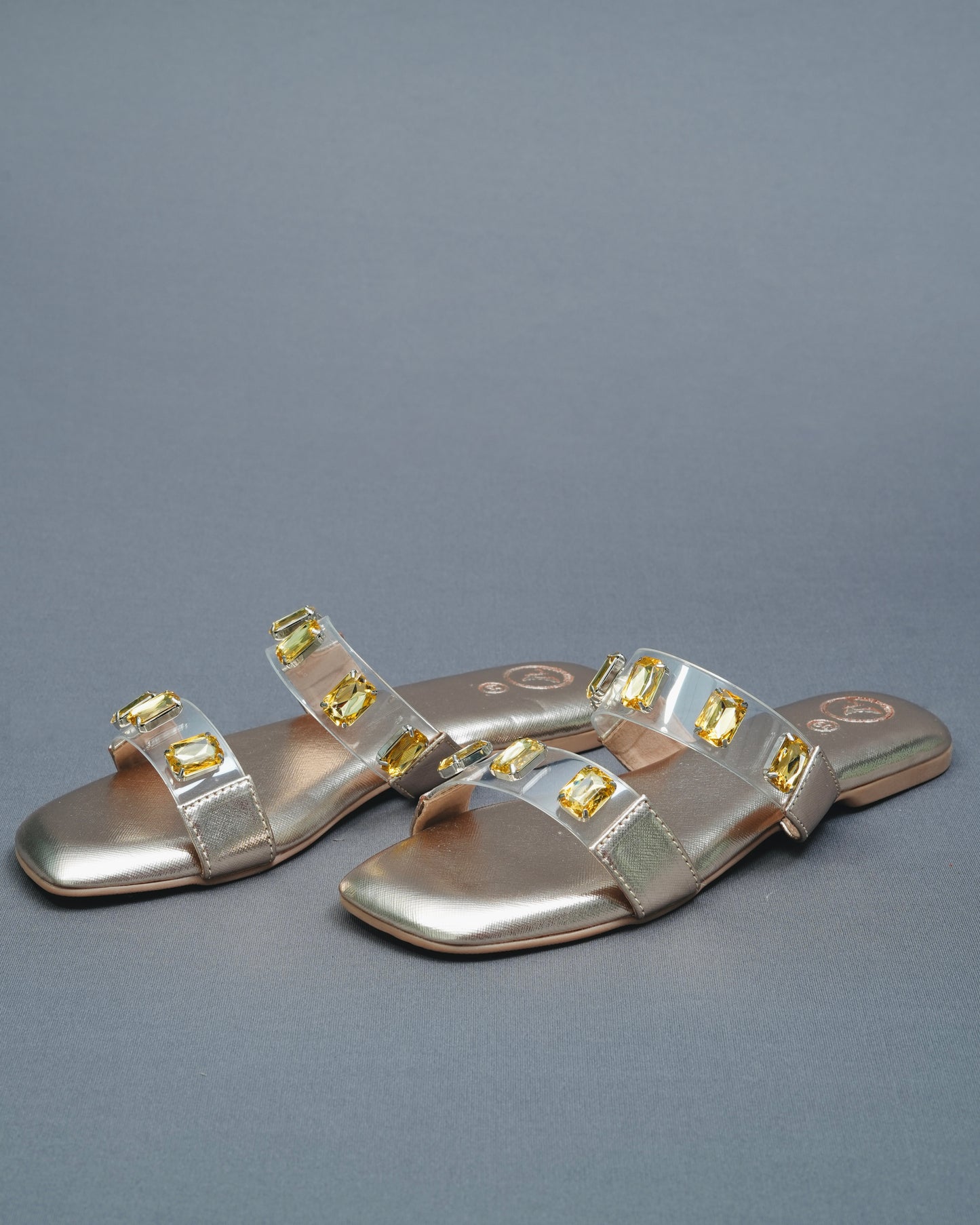 Open Toe Faux Leather Gold Carats Flats
