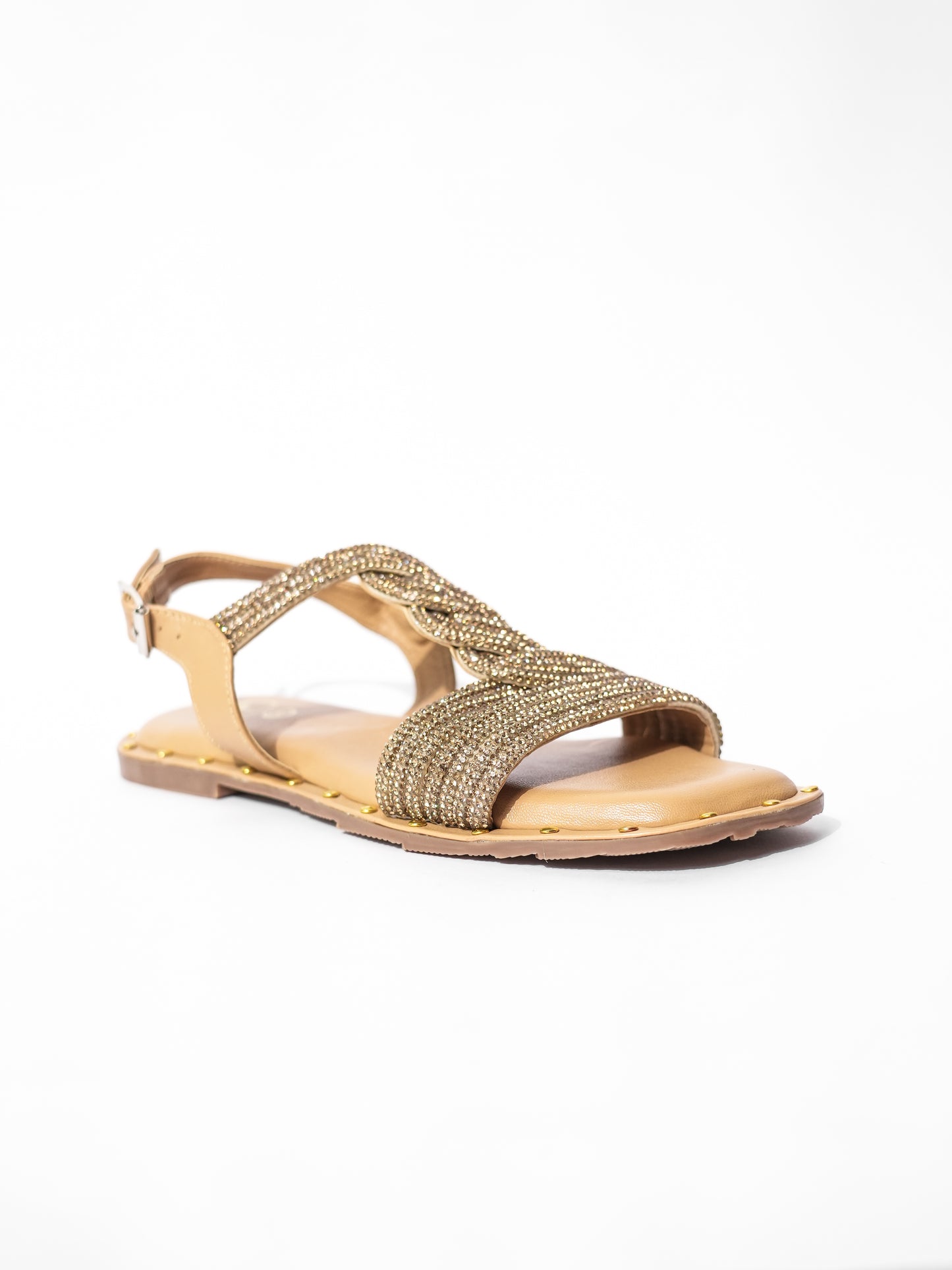 Gold Open Toe Twister Stud Flats