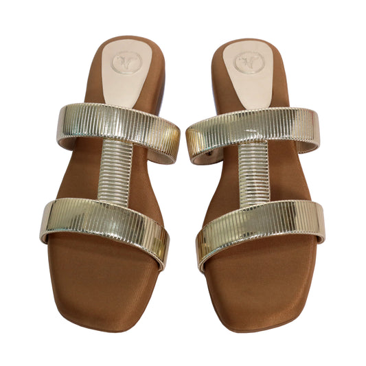 Gold Open Toe Slip on closure H Flats