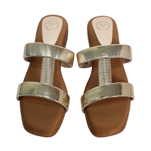 Gold Open Toe Slip on closure H Flats
