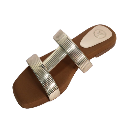 Gold Open Toe Slip on closure H Flats