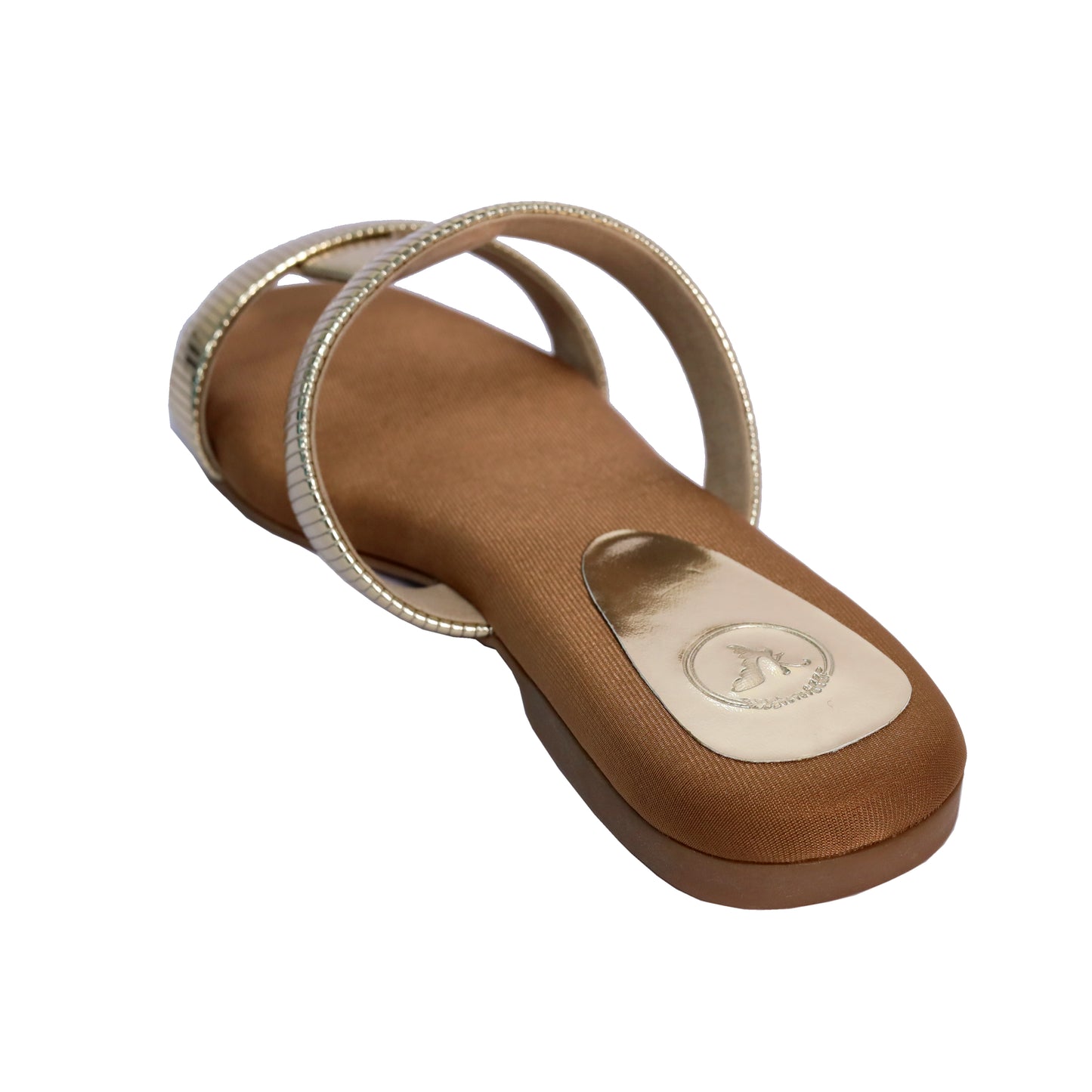 Gold Open Toe Slip on closure H Flats