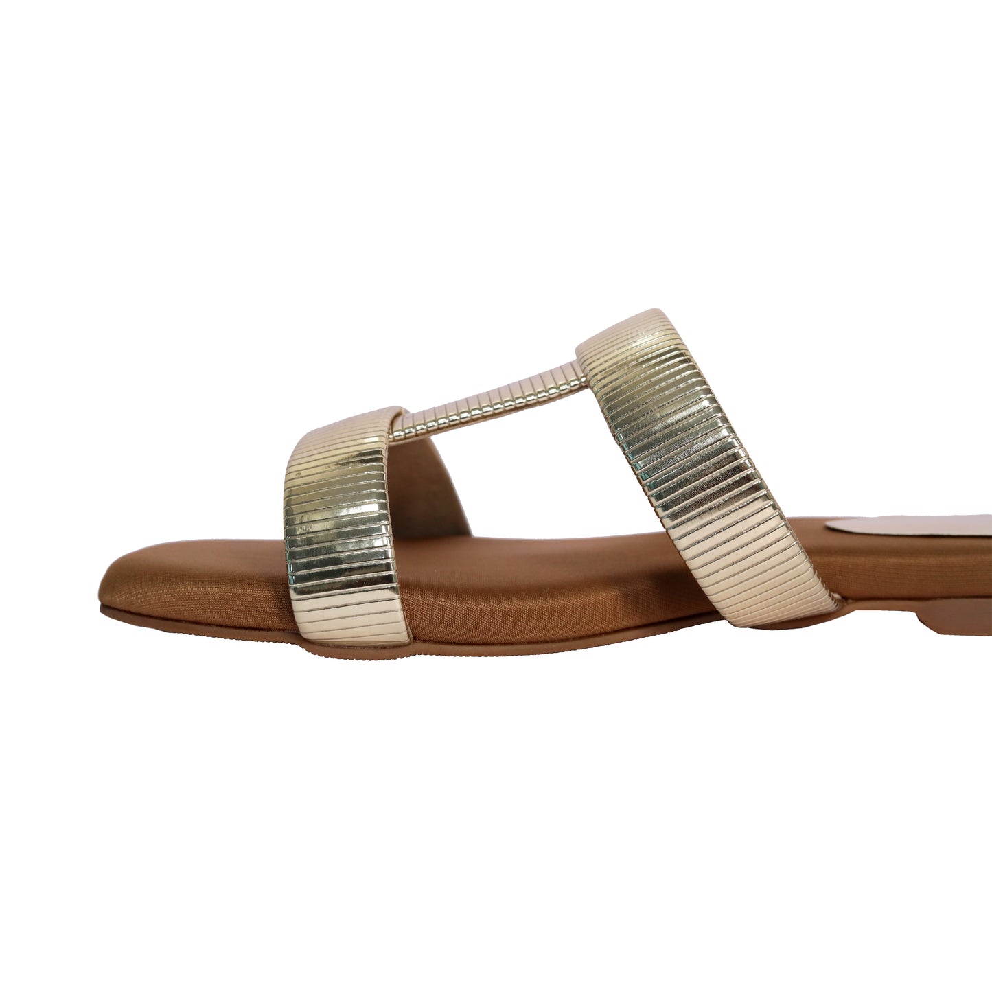 Gold Open Toe Slip on closure H Flats