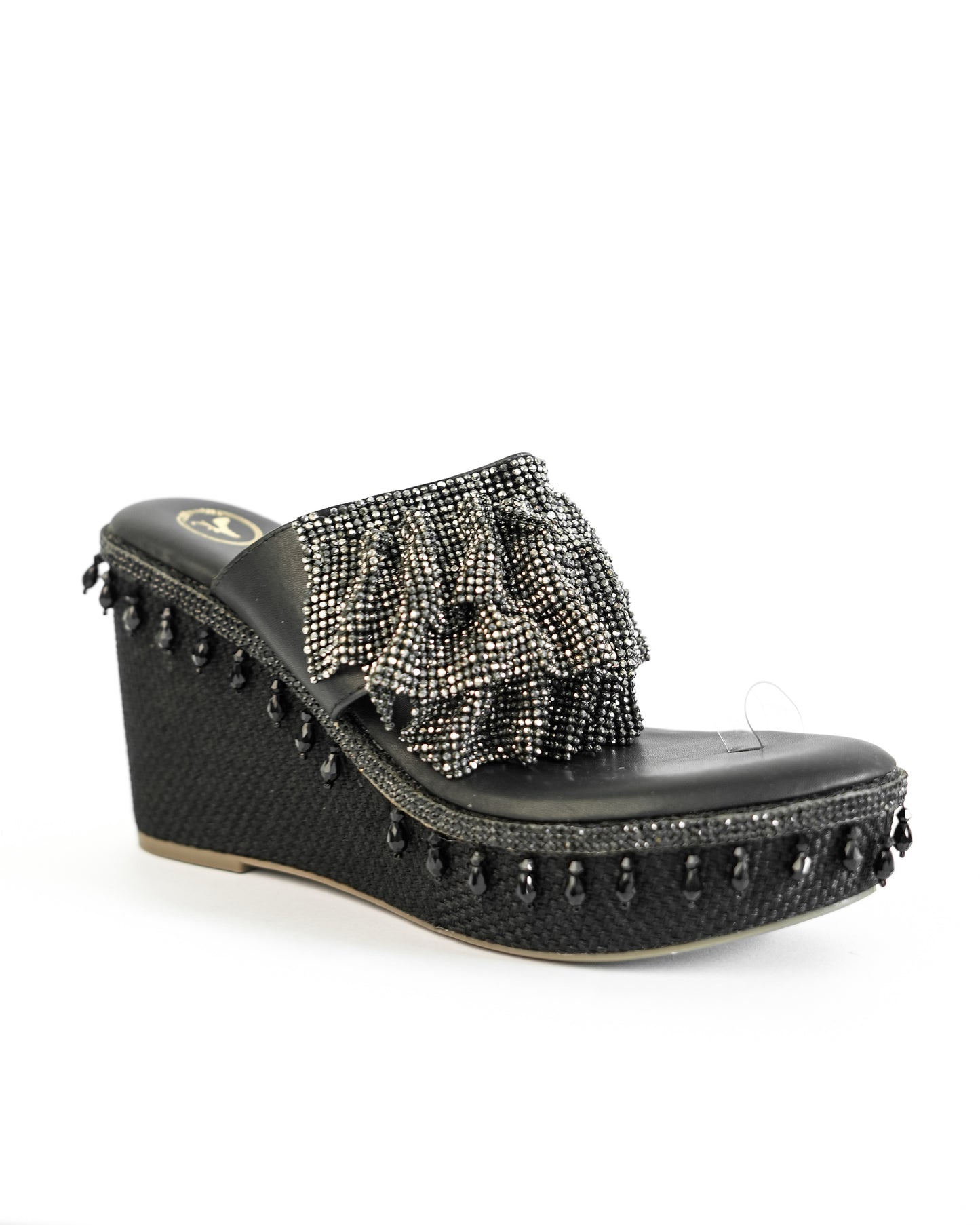 Black Open Toe Slip-on Closure Mesh Wedge