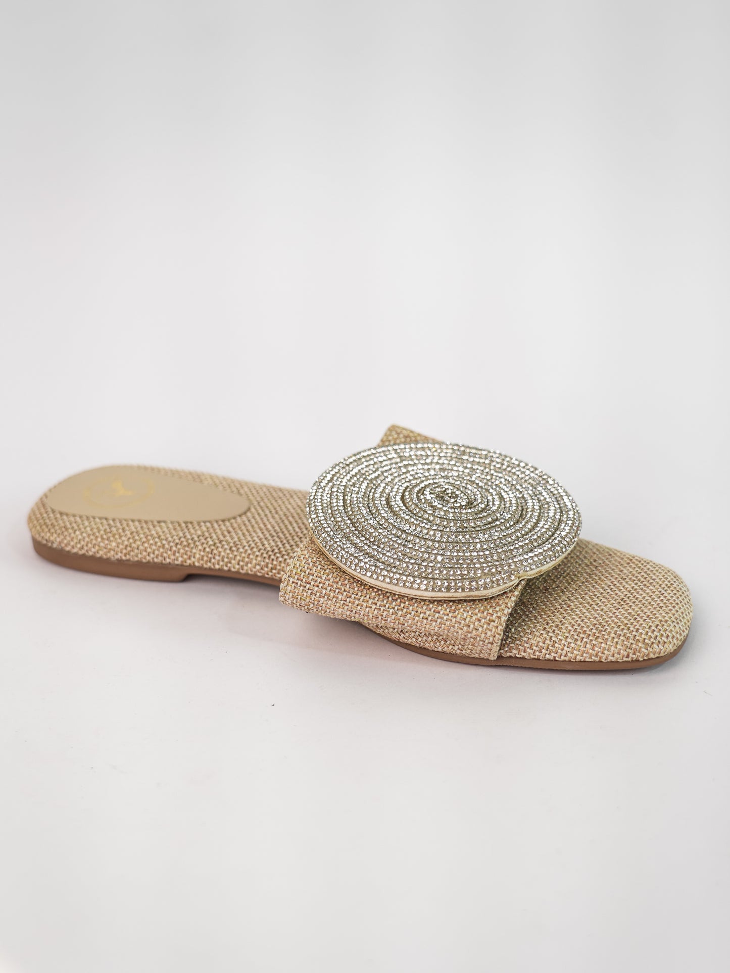 Beige Open Toe Narrow Fit Cube Globe Jute Flats