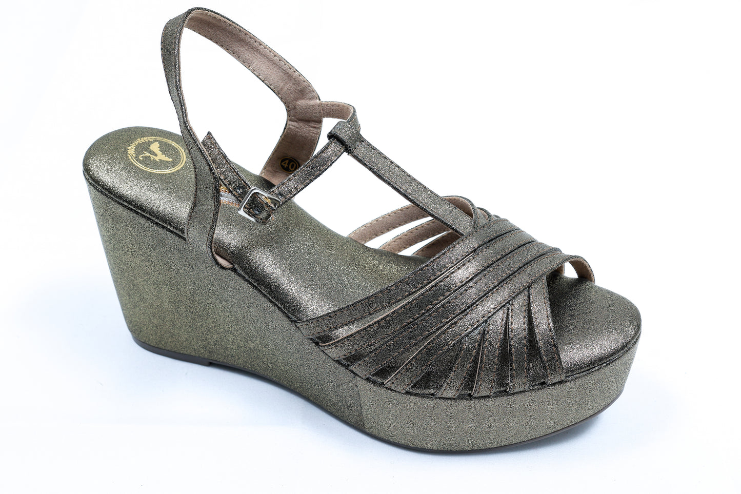 Dolphin Wedge Junk Gold Open Toe Heels
