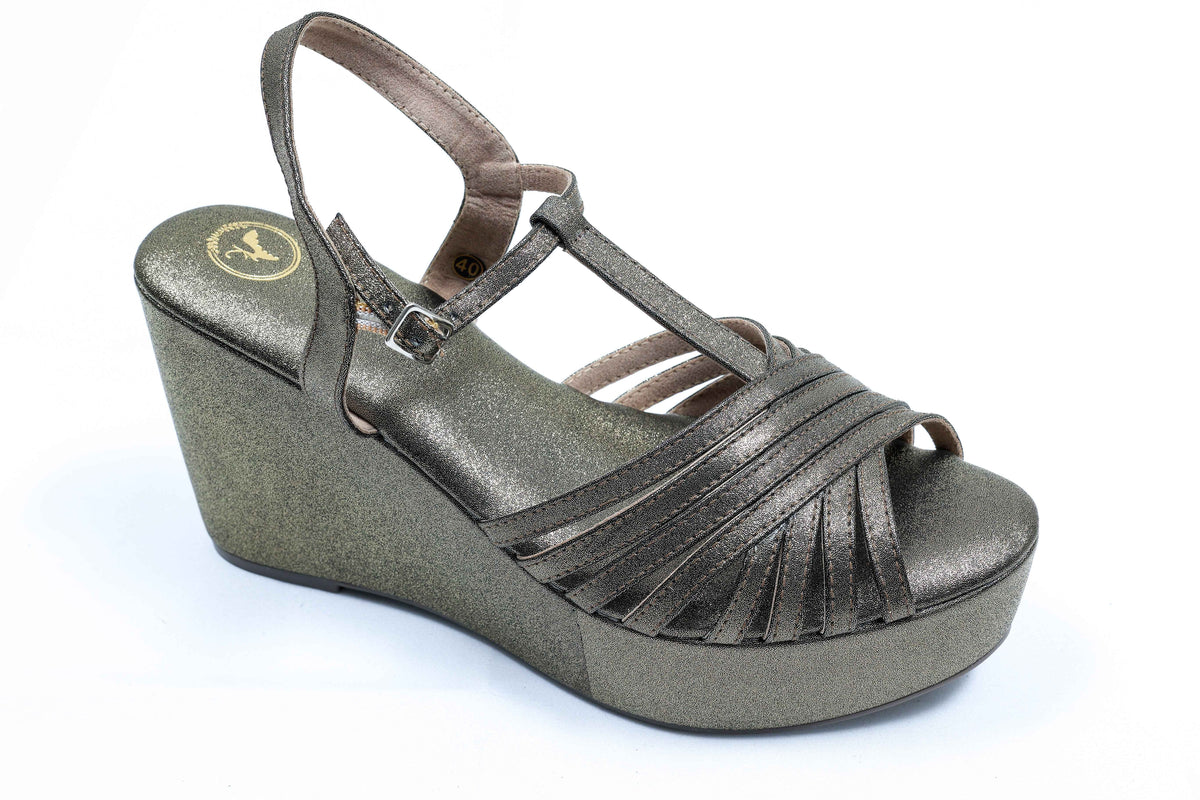 Dolphin Wedge Junk Gold Open Toe Heels