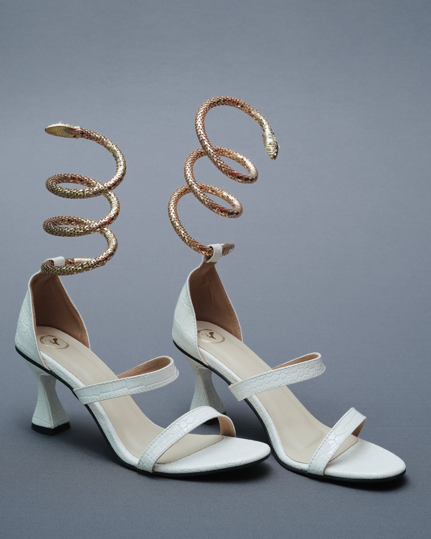 Open Toe White Mesh Bangle String Heels