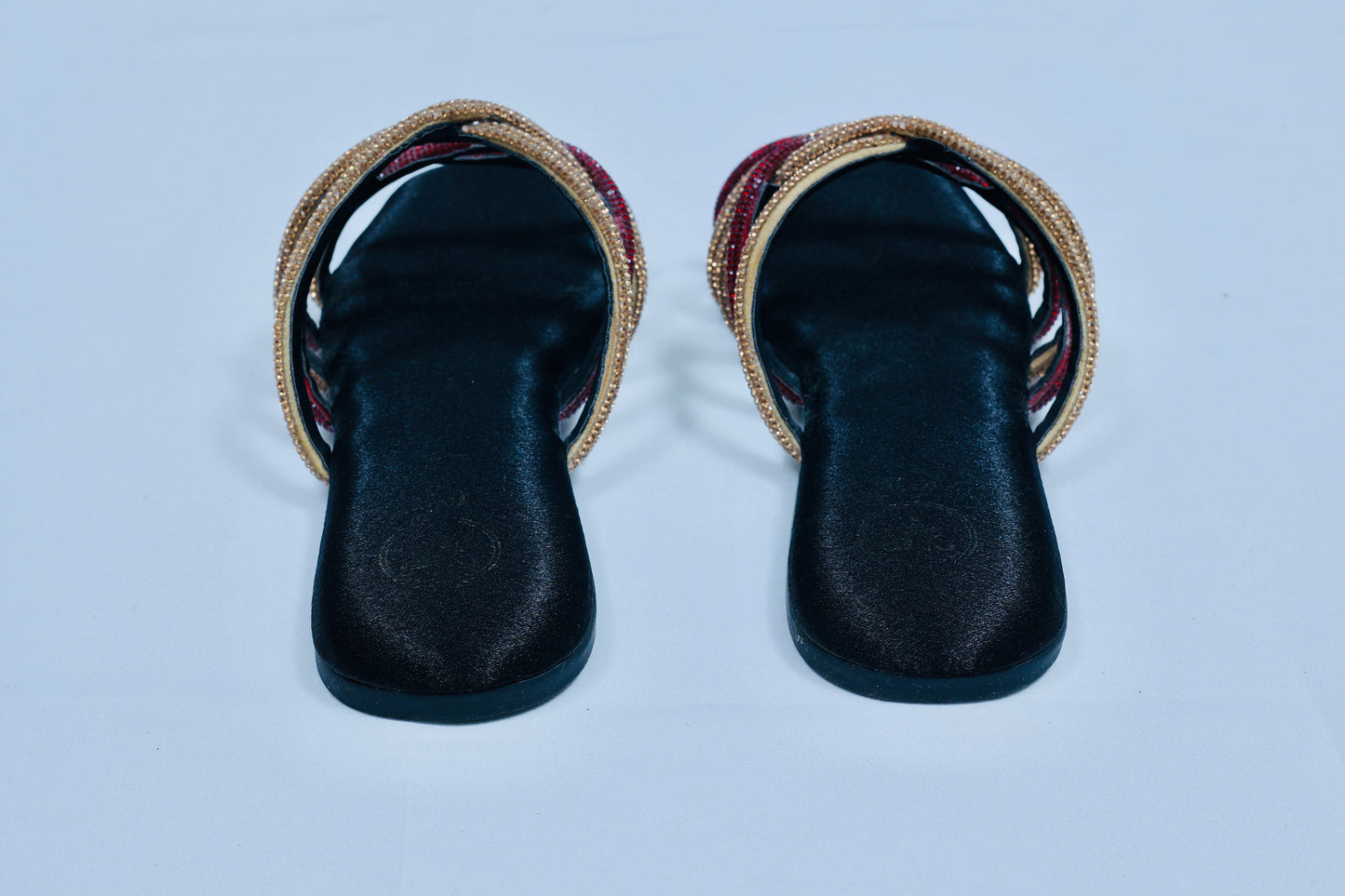 Red & Black Multi string Open Toe Flats