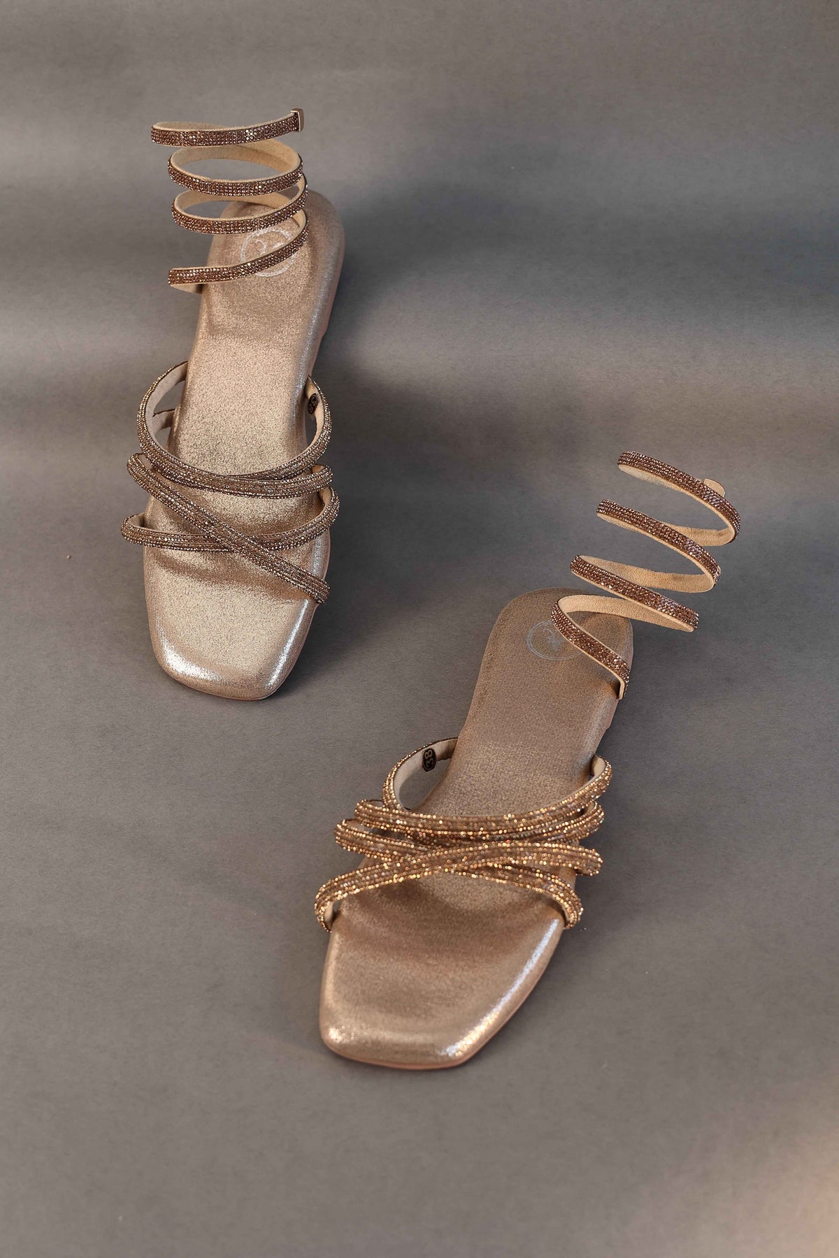 Gold Spring Textured Flat Sandals