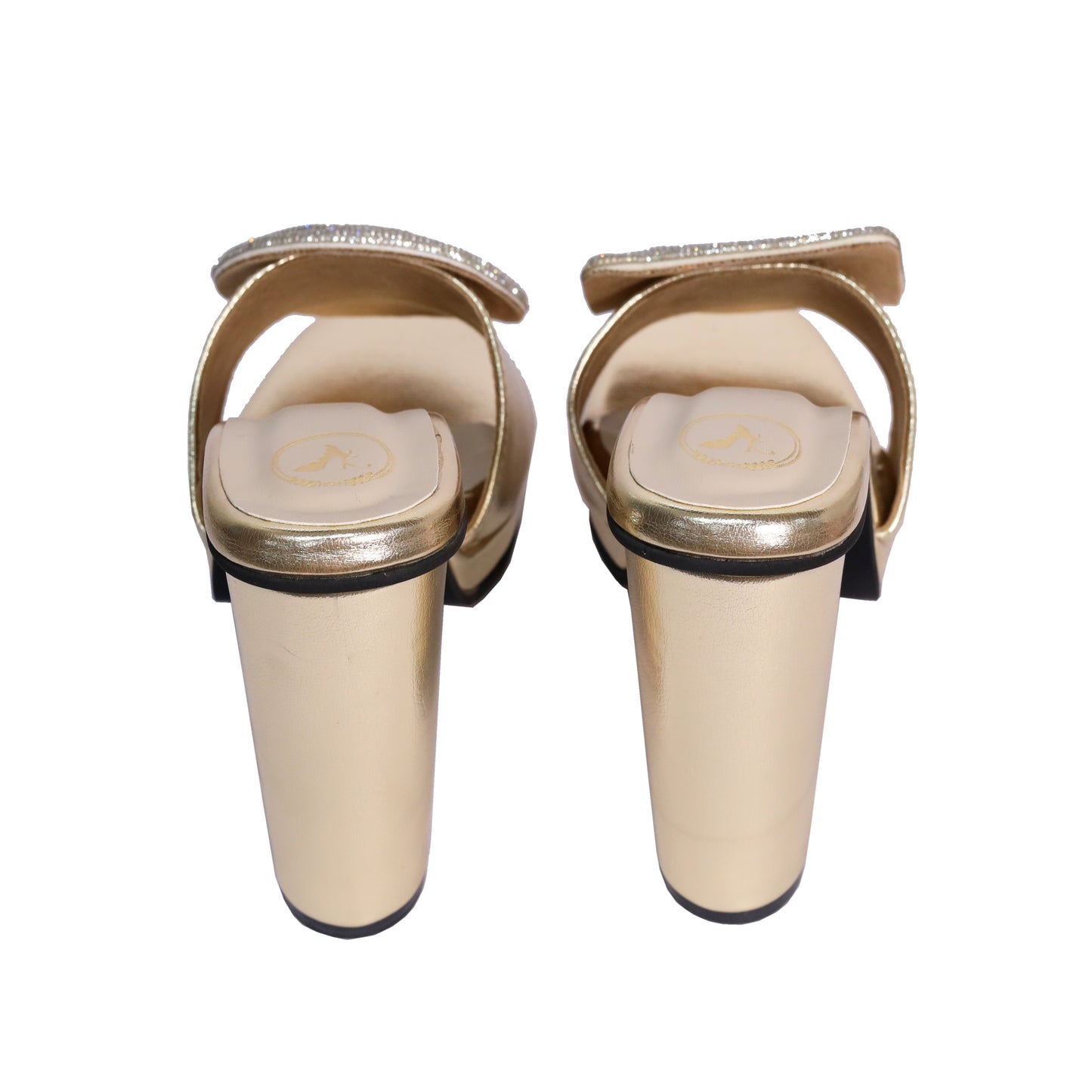 Women Open Toe Cube Globe Elevation Gold Heel