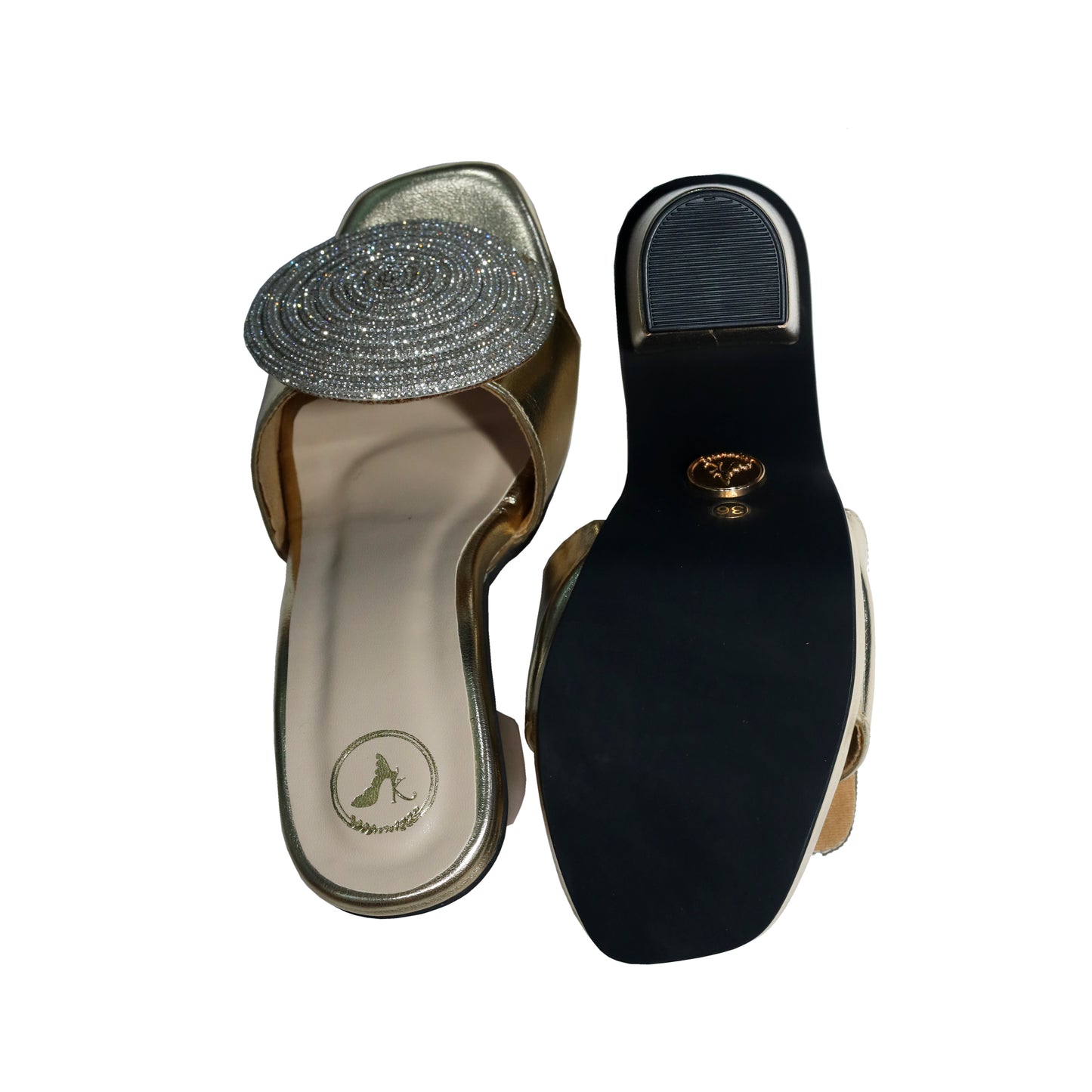 Women Open Toe Cube Globe Elevation Gold Heel