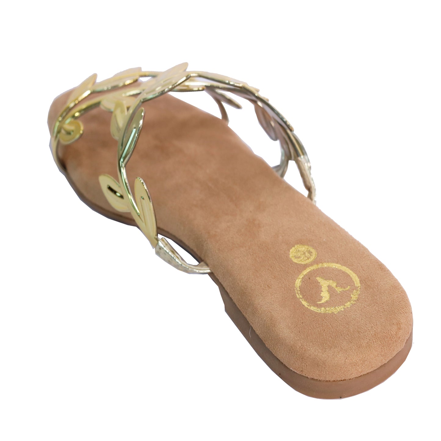 Gold Faux Leather Open Toe Gold Leafy Flat