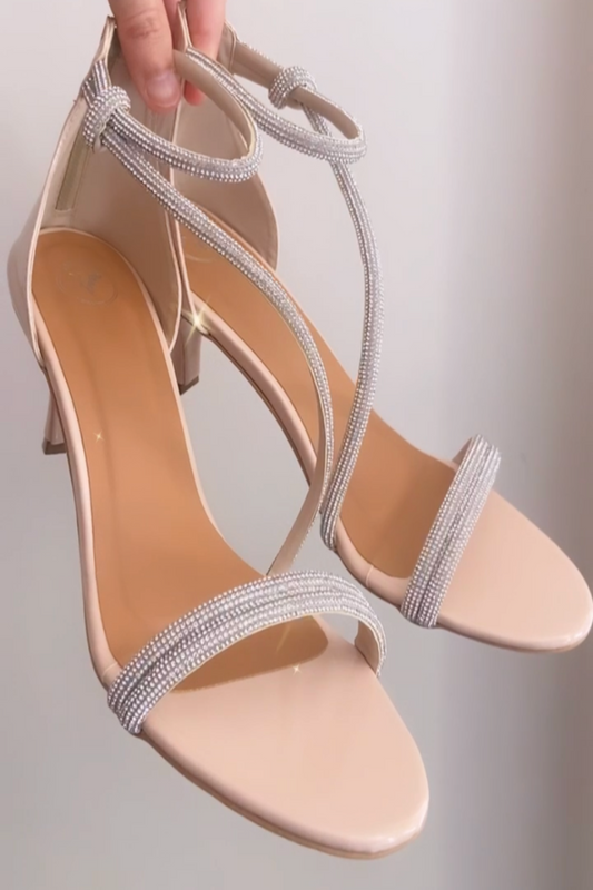 Beige Ananya Edit Textured Heels Sandals