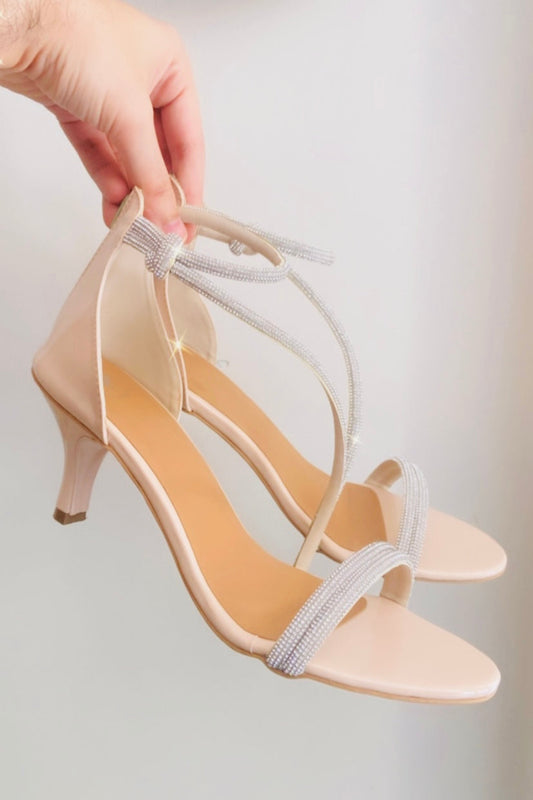 Beige Ananya Edit Textured Heels Sandals