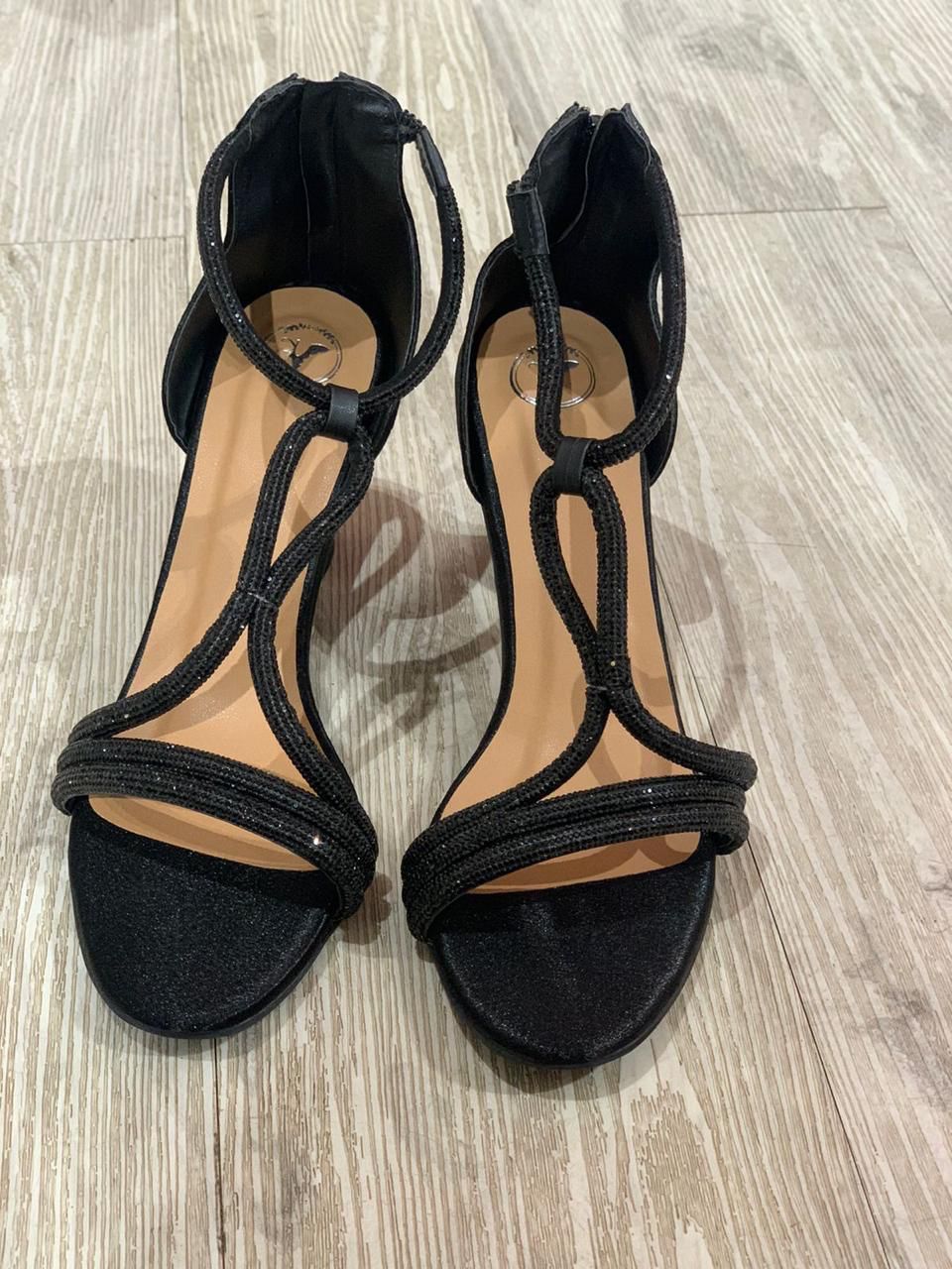 Black Elle Crisscross String Heel Sandals