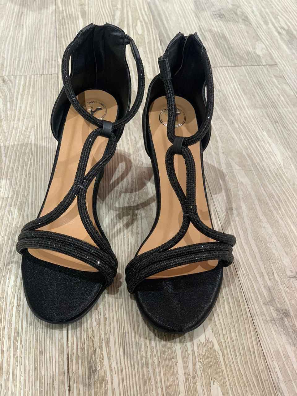 Black Elle Crisscross String Heel Sandals