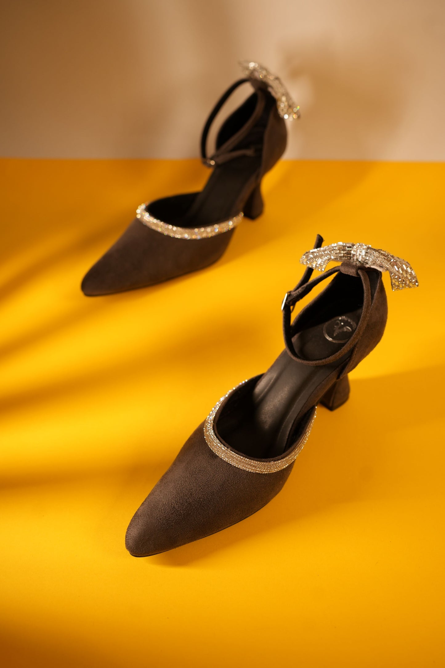 Grey Bow Back Pointed Toe Heel Sandals