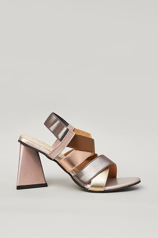 Brown Double X Elasty Open Toe Heel Sandal