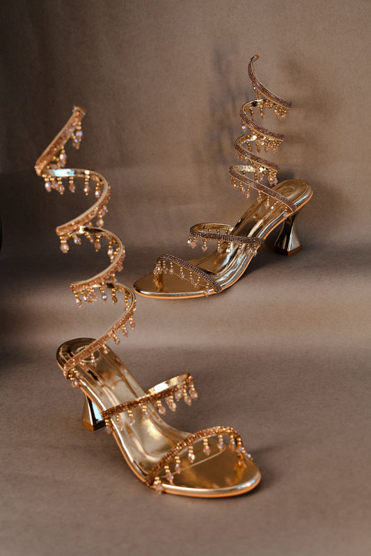 Champagne Gold Spring with Emblishment Heel Sandal