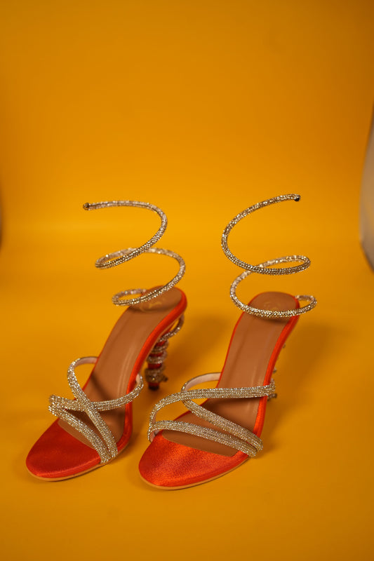 Orange Heel Spring Open Toe Party Heel Sandals