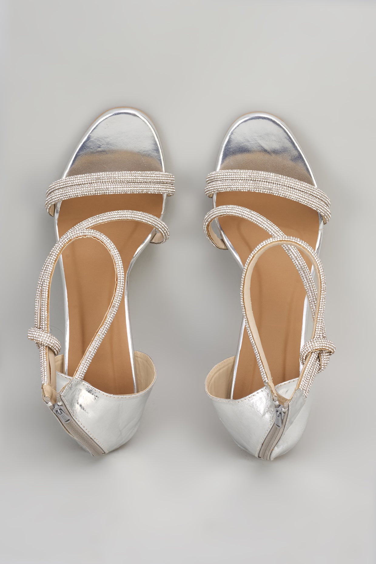 Silver Ananya Edit Textured Heels Sandals