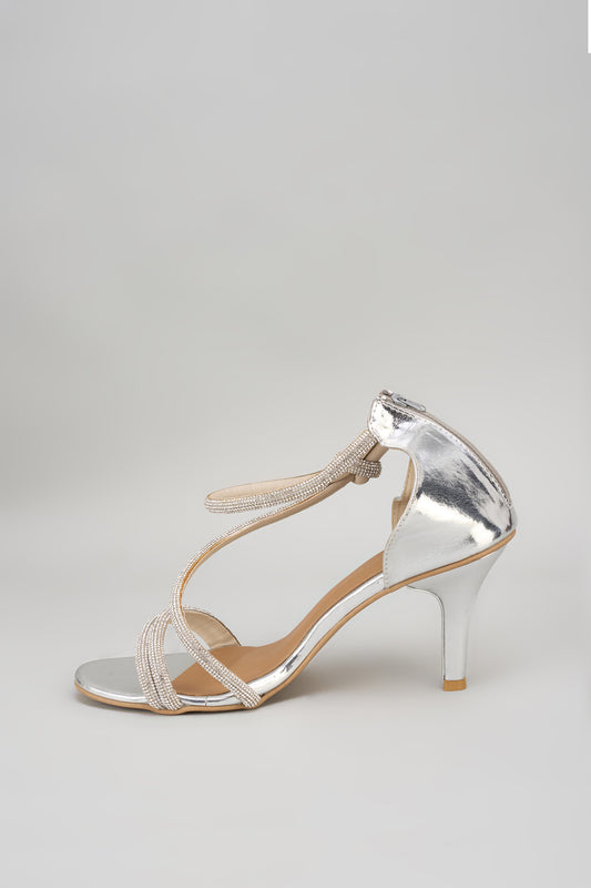 Silver Ananya Edit Textured Heels Sandals