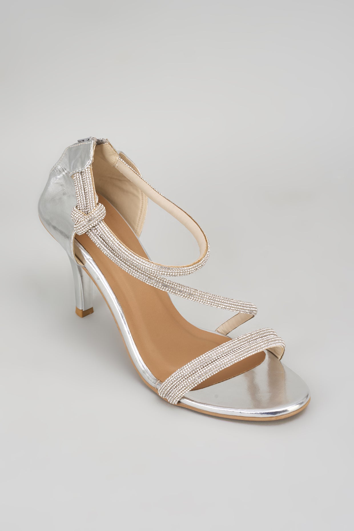Silver Ananya Edit Textured Heels Sandals