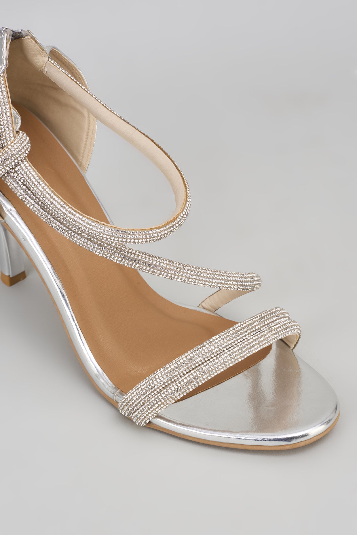 Silver Ananya Edit Textured Heels Sandals