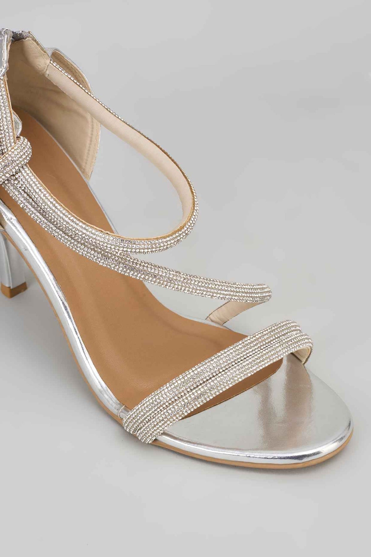 Silver Ananya Edit Textured Heels Sandals