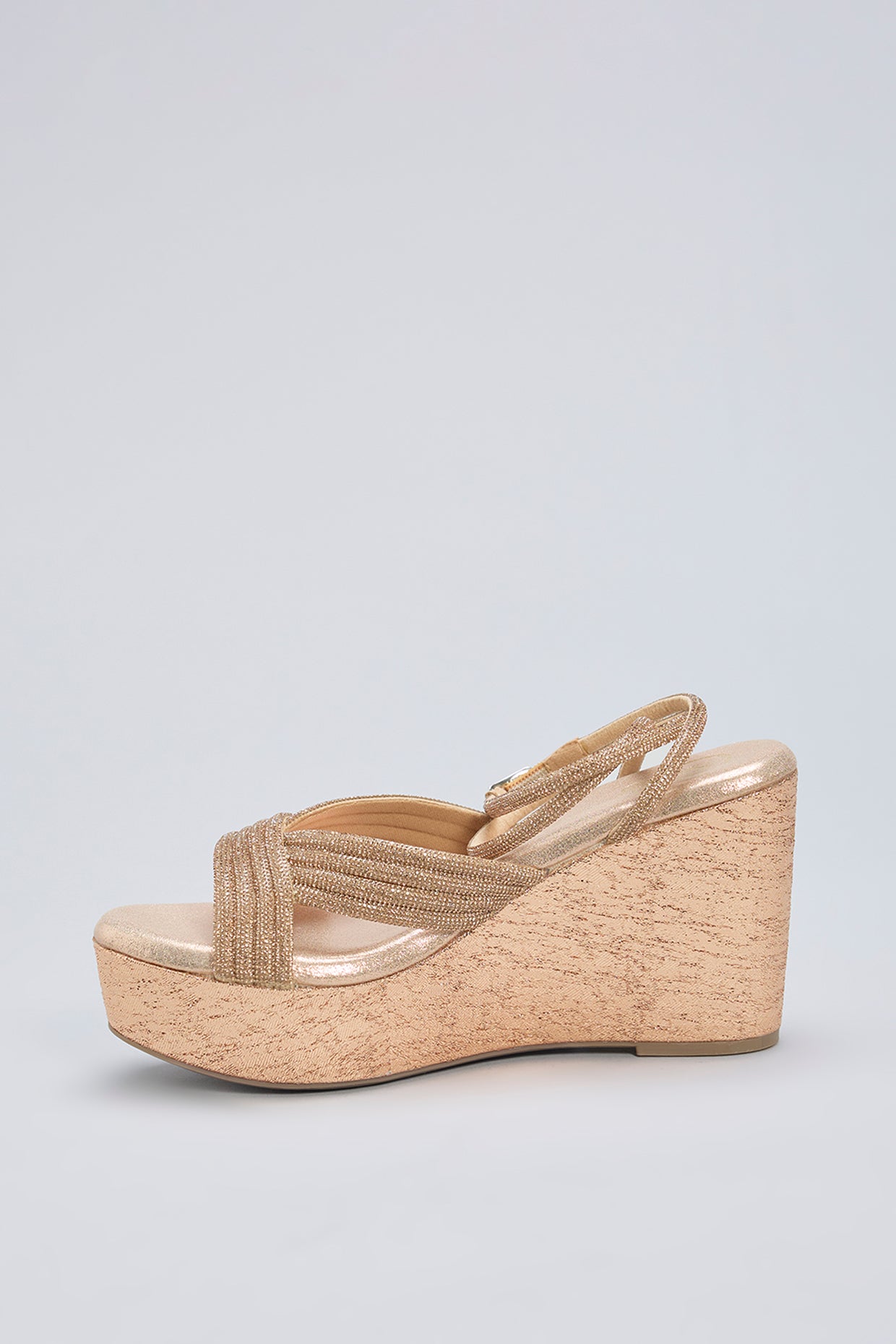 Rose Gold Vegan Leather Rhinestone Embellished Wedges