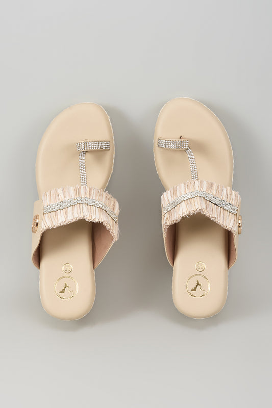 Beige Open Toe Slip-on closure Kohlapuri Wedge
