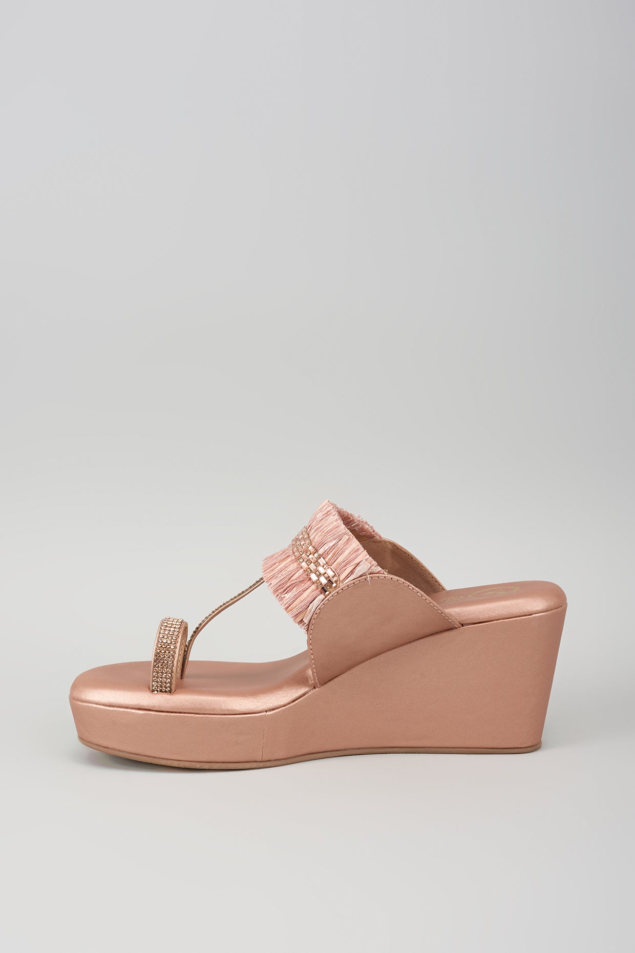 Rose Gold Open Toe Slip-on Closure Kohlapuri Wedge