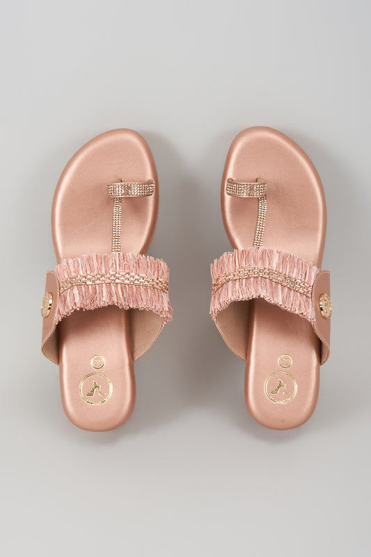 Rose Gold Open Toe Slip-on Closure Kohlapuri Wedge