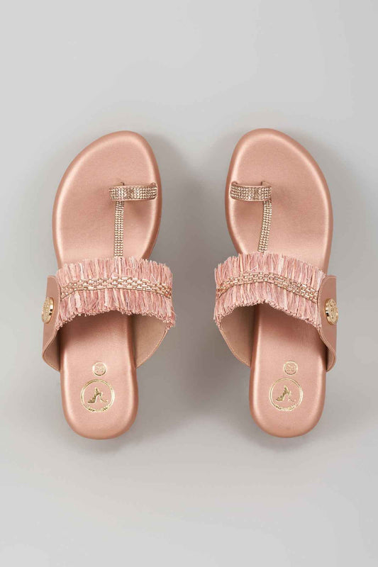 Rose Gold Open Toe Slip-on Closure Kohlapuri Wedge