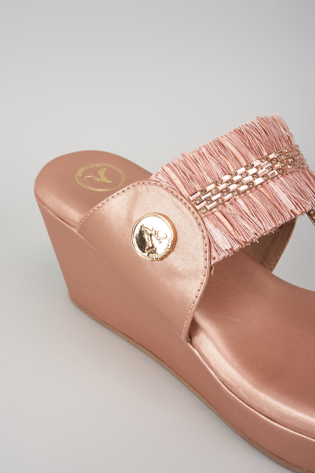 Rose Gold Open Toe Slip-on Closure Kohlapuri Wedge