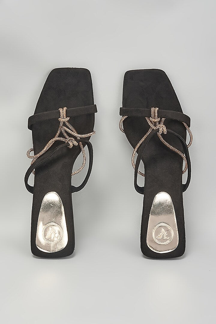 Black & Gold Open Toe Knot Heels