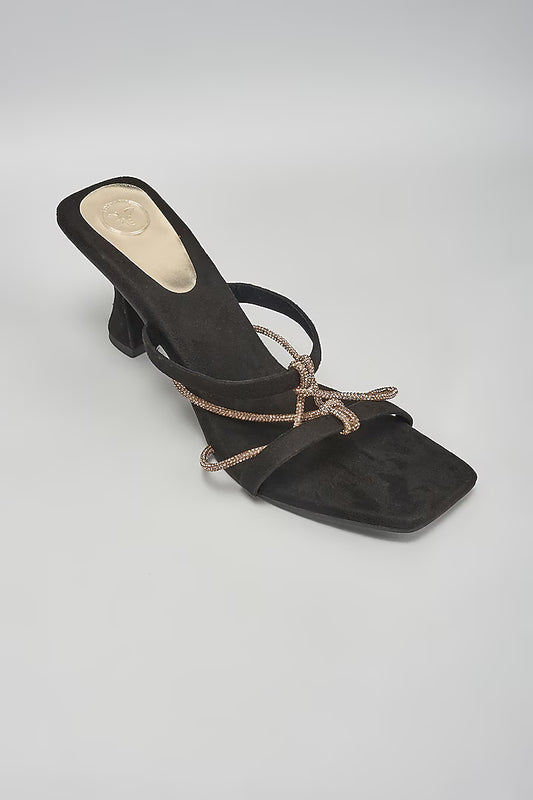 Black & Gold Open Toe Knot Heels