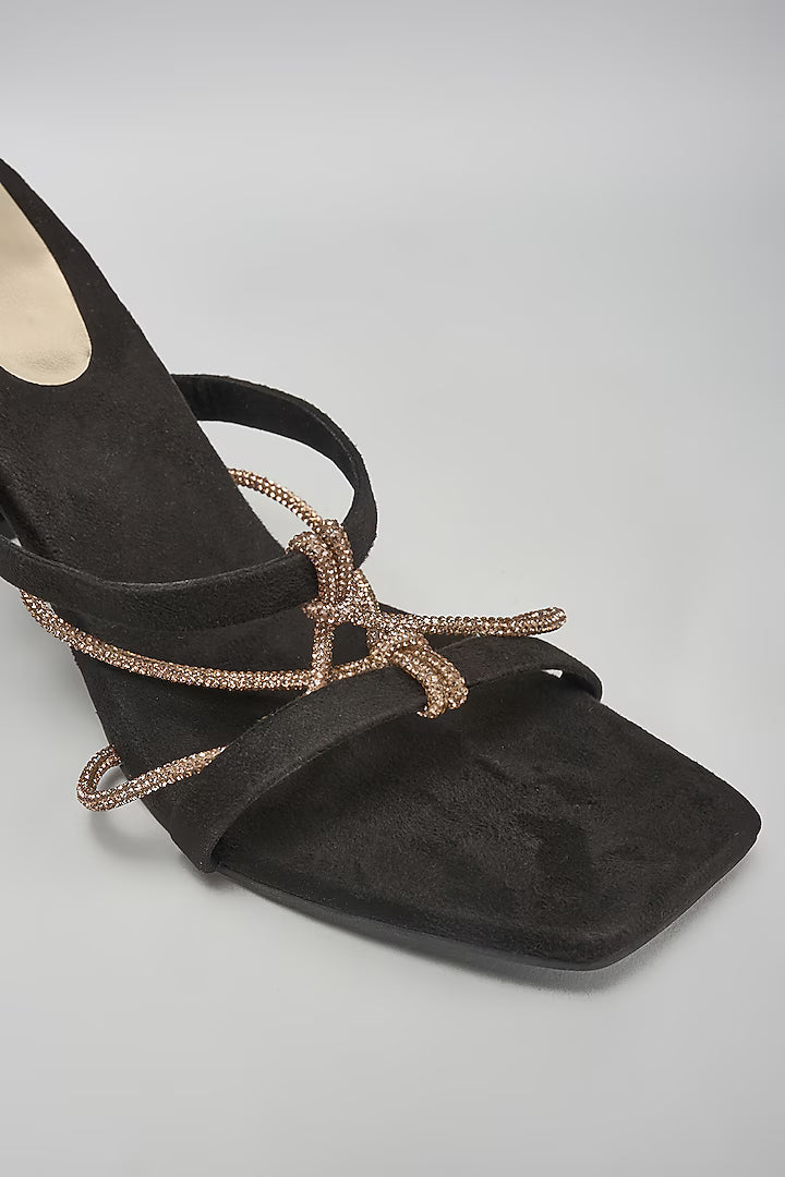 Black & Gold Open Toe Knot Heels