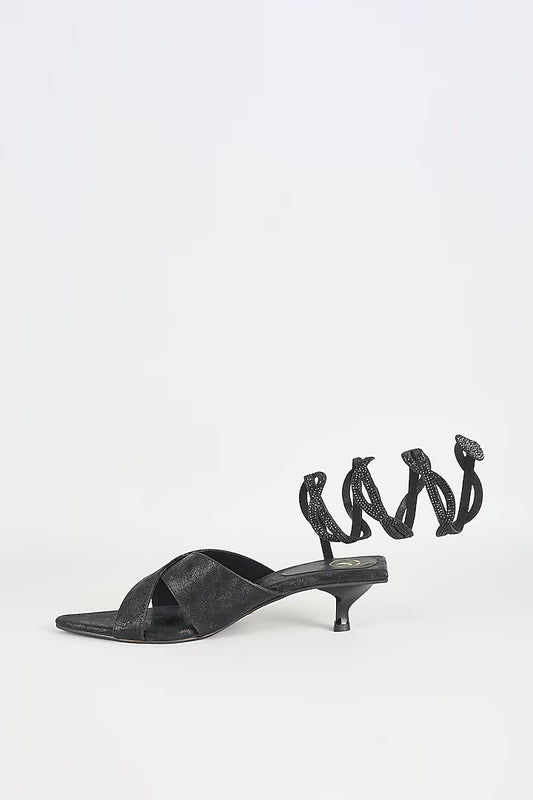 Black Twister Spring Kitten Heel - Sana K Luxurious Footwear