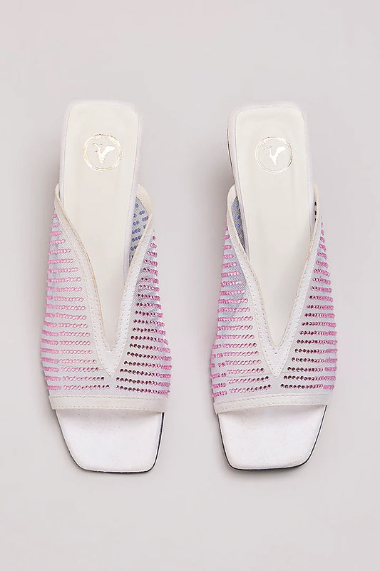 White With Rose Gold Studed Net Heel