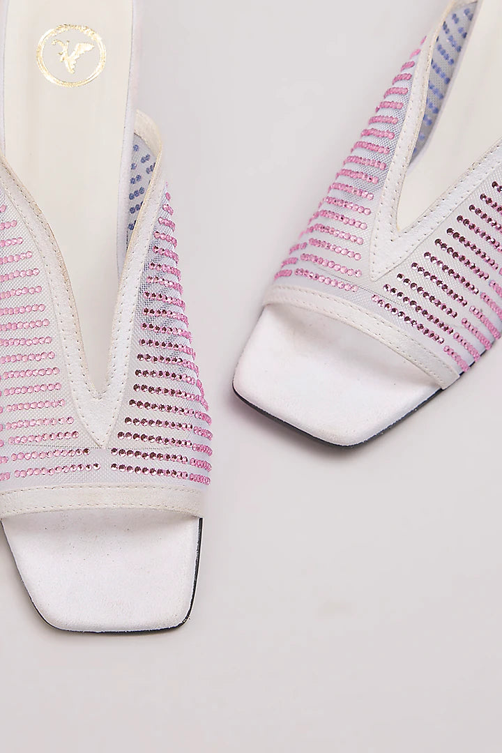 White With Rose Gold Studed Net Heel