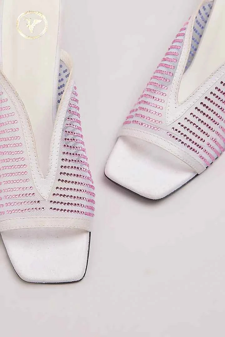 White With Rose Gold Studed Net Heel