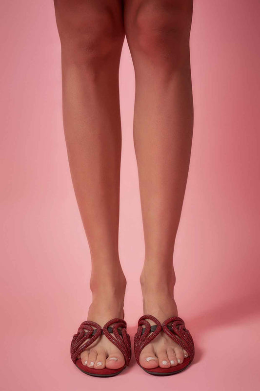 Ruby Red Open Toe Kitten Heel Sandal