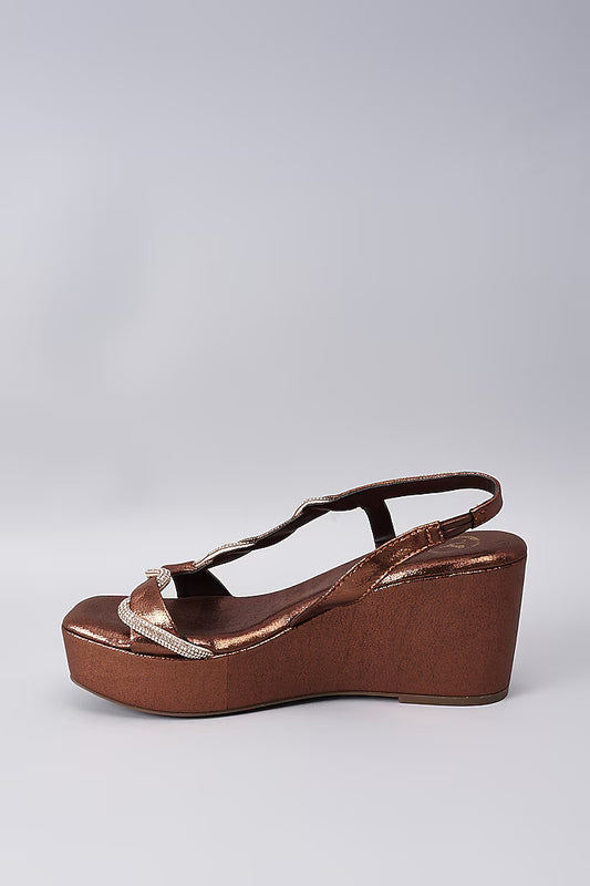Brown Open Toe Pillow Wedge