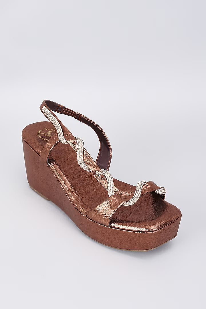 Brown Open Toe Pillow Wedge