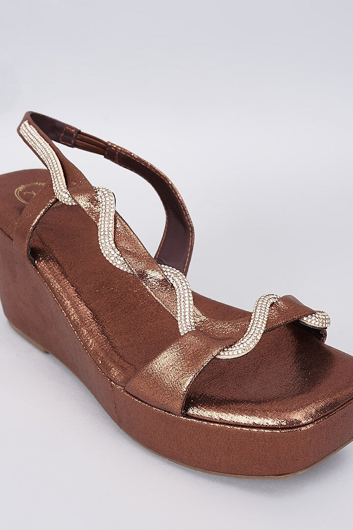 Brown Open Toe Pillow Wedge