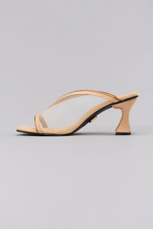 Beige Shark Net Open Toe Heels