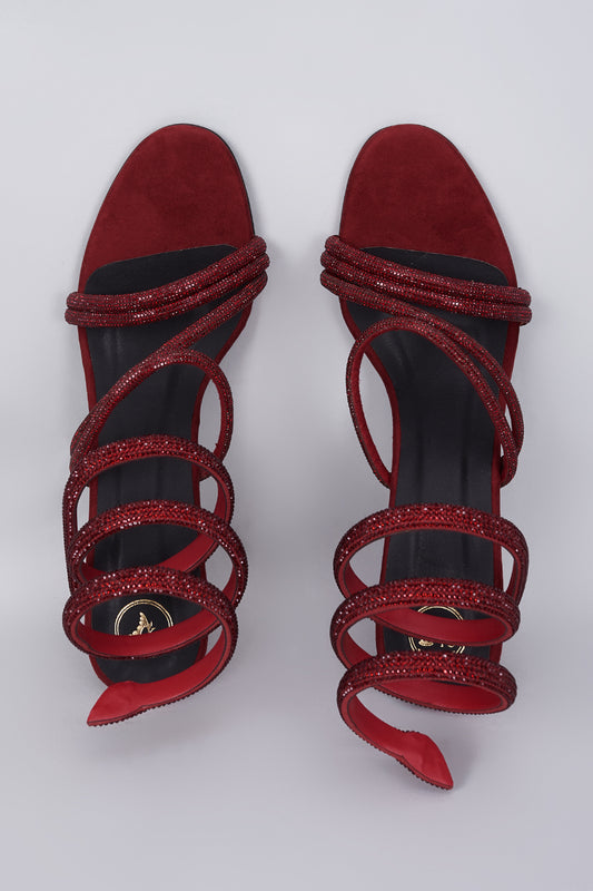 Red Diamond Swarovski Strings Open Toe Heel Sandals