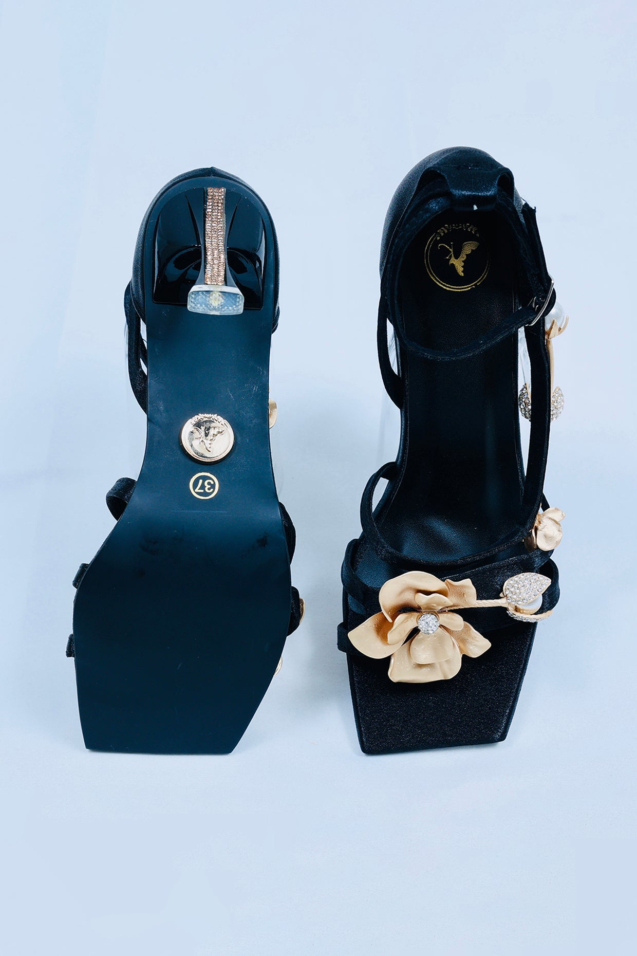Black Open Toe LA Flor Heels